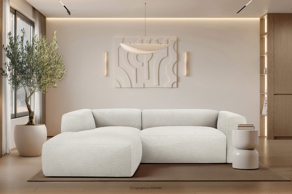 BUFFO Weiches Ecksofa aus Bouclé-Stoff links weiß Weiß - Foto 9