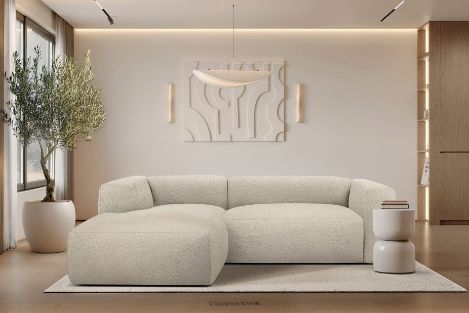 BUFFO Weiches Ecksofa aus Bouclé-Stoff links hellbeige Hellbeige - Foto 9