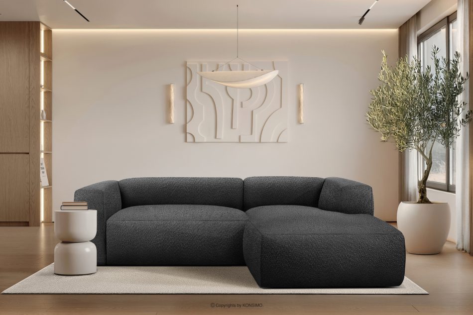 BUFFO Weiches Ecksofa aus Bouclé-Stoff rechts dunkelgrau Dunkelgrau - Foto 9