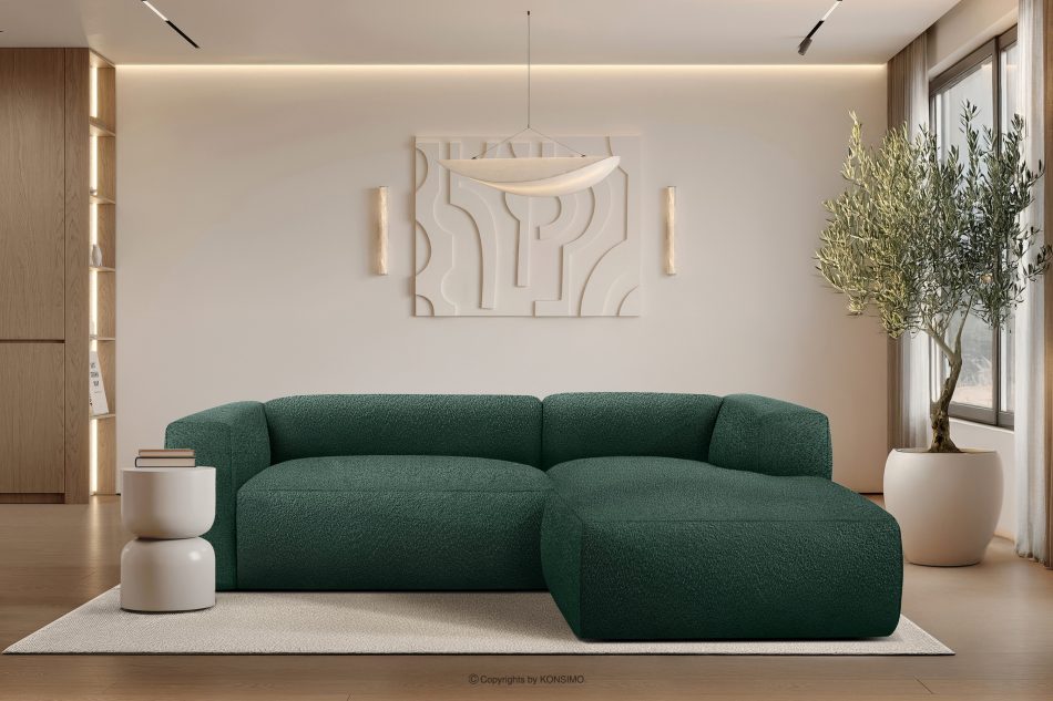 BUFFO Weiches Ecksofa aus Bouclé-Stoff rechts dunkelgrün Dunkelgrün - Foto 9