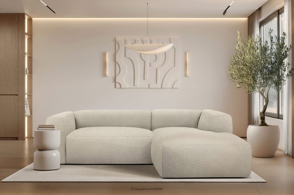 BUFFO Weiches Ecksofa aus Bouclé-Stoff rechts hellbeige Hellbeige - Foto 9