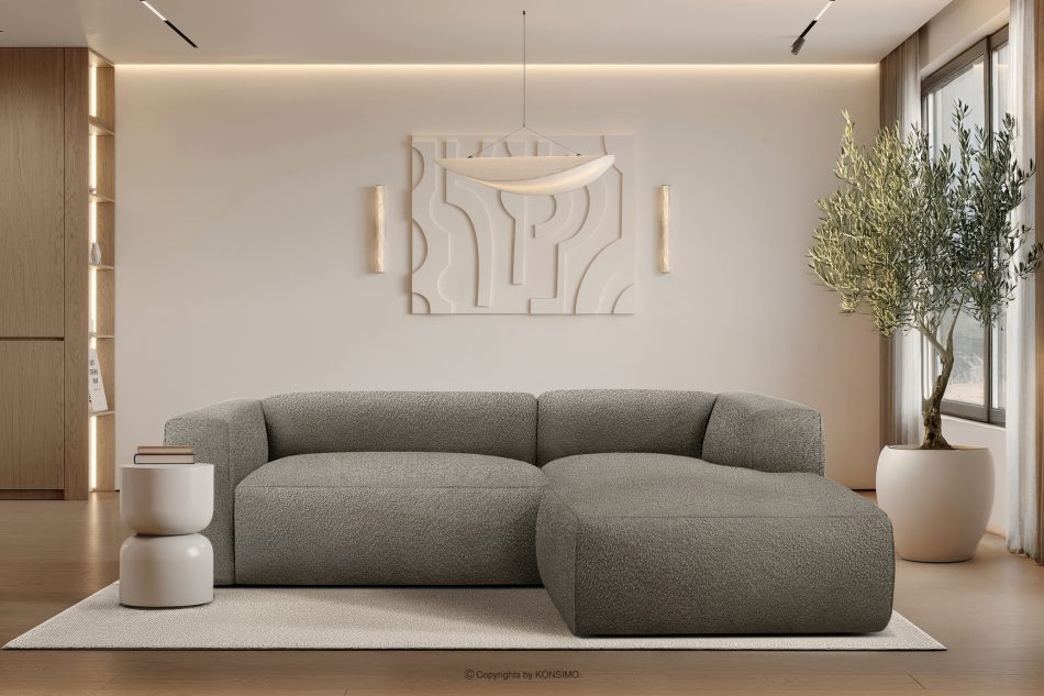 BUFFO Weiches Ecksofa aus Bouclé-Stoff rechts kühles Braun Kühles Braun - Foto 9