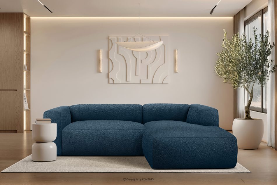 BUFFO Weiches Ecksofa aus Bouclé-Stoff rechts marineblau Marineblau - Foto 9