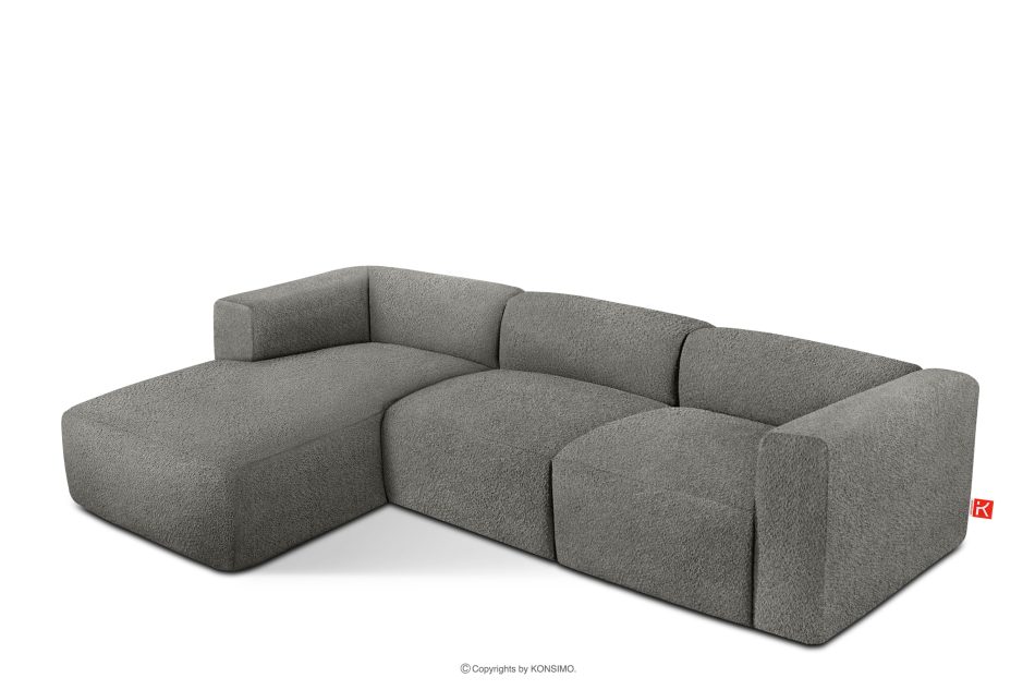 BUFFO Große weiche Ecksofa aus Bouclé-Stoff links stahlgrau Stahl - Foto 2