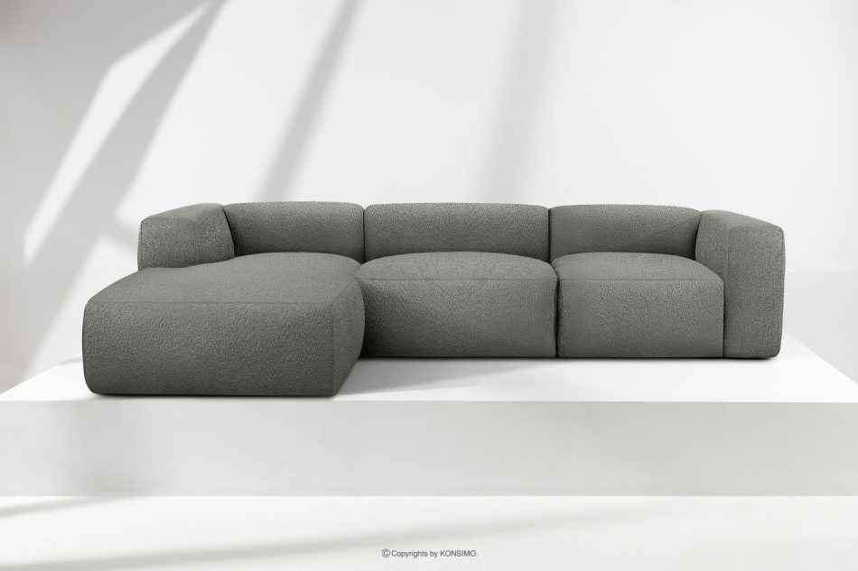 BUFFO Große weiche Ecksofa aus Bouclé-Stoff links stahlgrau Stahl - Foto 1