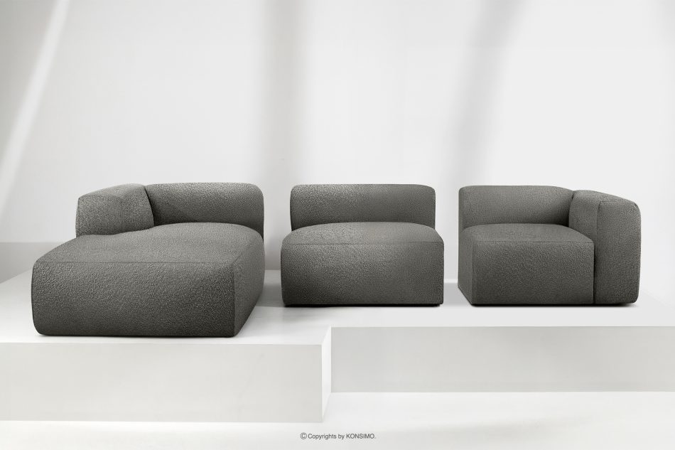 BUFFO Große weiche Ecksofa aus Bouclé-Stoff links stahlgrau Stahl - Foto 8