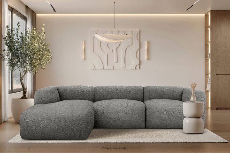 BUFFO Große weiche Ecksofa aus Bouclé-Stoff links stahlgrau Stahl - Foto 9