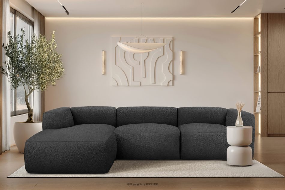 BUFFO Große weiche Ecksofa aus Bouclé-Stoff links dunkelgrau Dunkelgrau - Foto 9