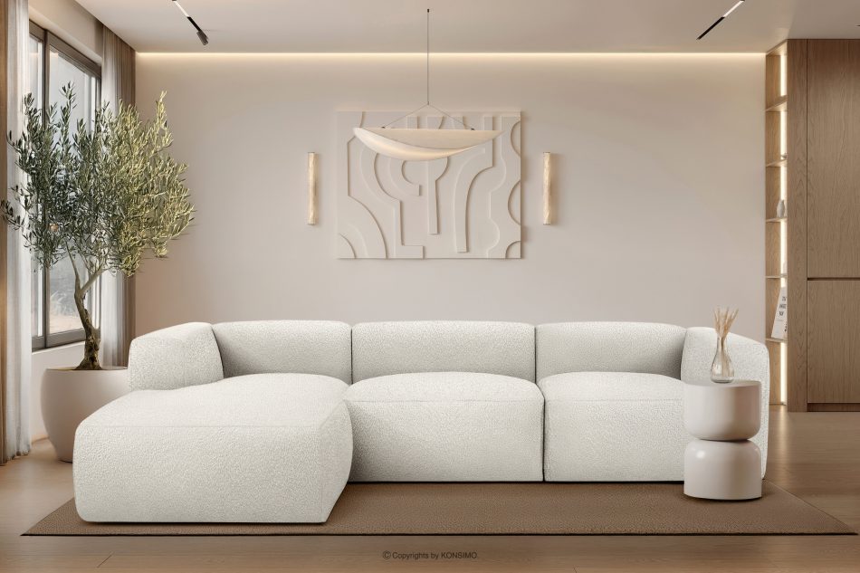 BUFFO Große weiche Ecksofa aus Bouclé-Stoff links weiß Weiß - Foto 9