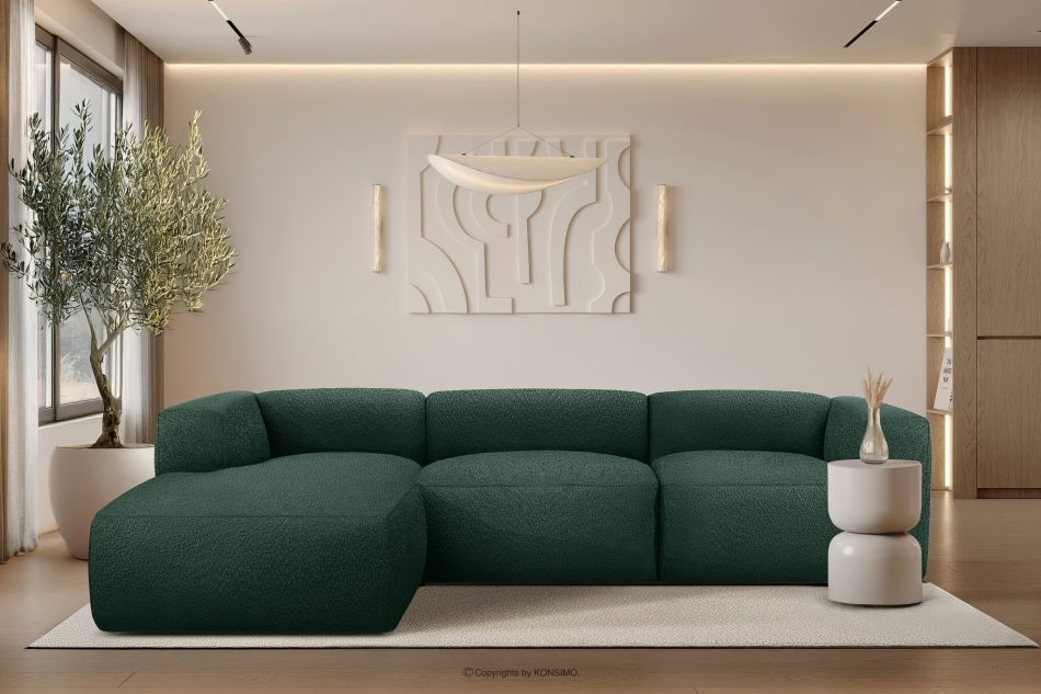 BUFFO Großes weiches Ecksofa aus Bouclé-Stoff links dunkelgrün Dunkelgrün - Foto 9