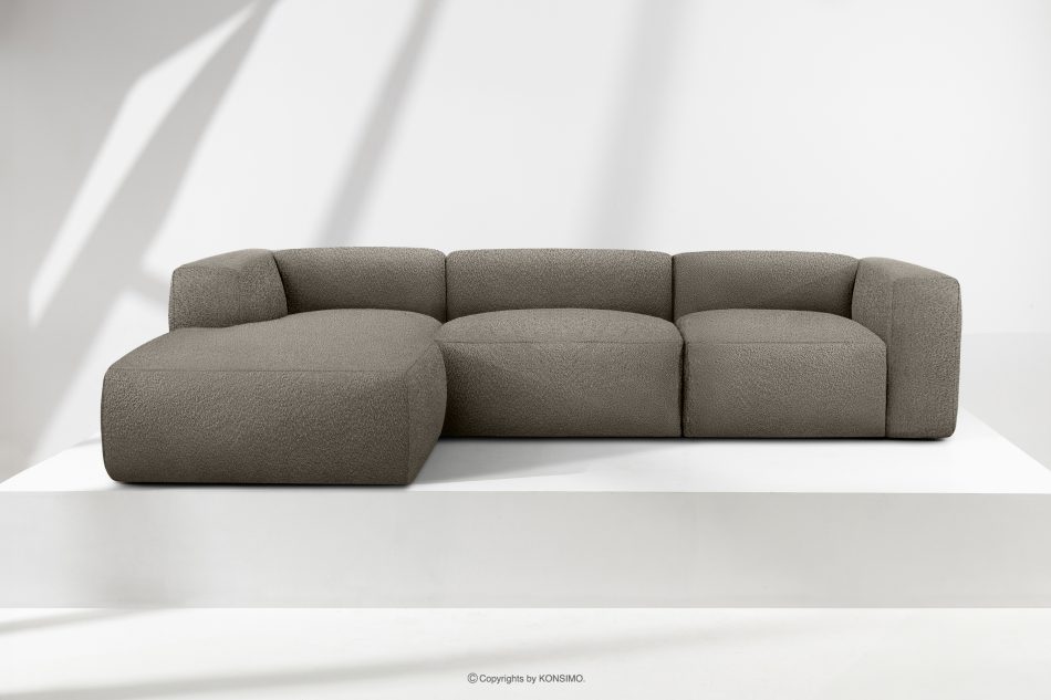 BUFFO Großes weiches Ecksofa aus Bouclé-Stoff links kühles Braun Kühles Braun - Foto 1