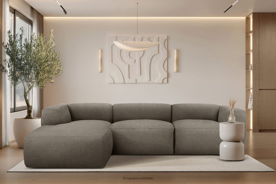 BUFFO Großes weiches Ecksofa aus Bouclé-Stoff links kühles Braun Kühles Braun - Foto 9