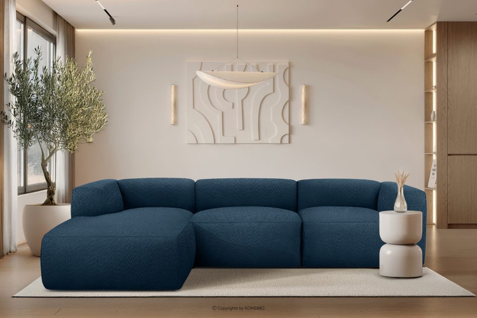 BUFFO Großes weiches Ecksofa aus Bouclé-Stoff links marineblau Marineblau - Foto 9