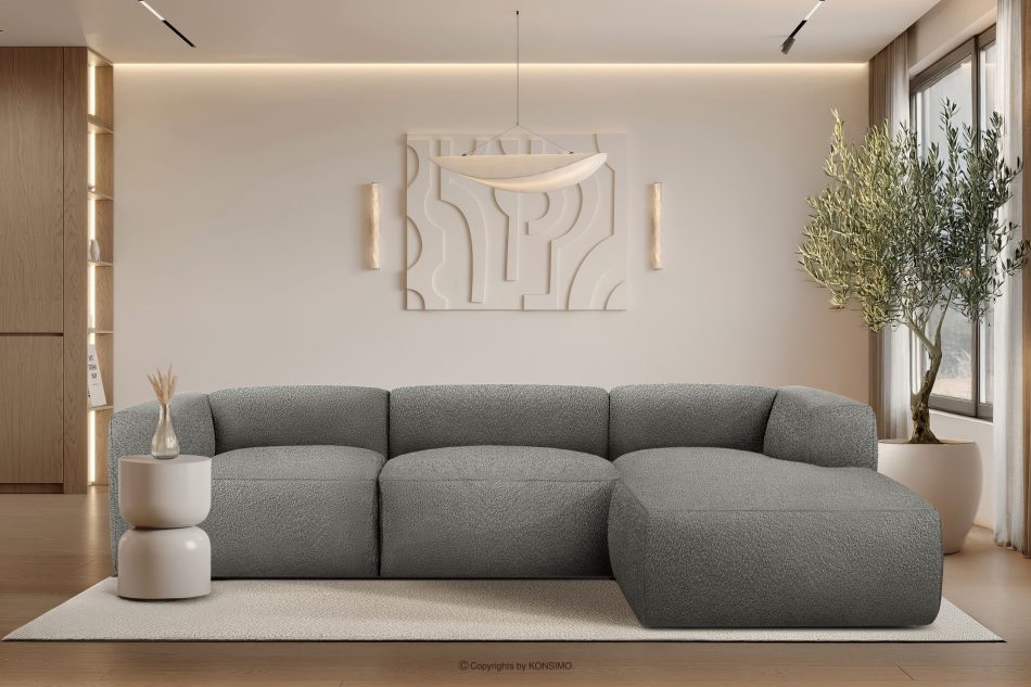 BUFFO Großes weiches Ecksofa aus Bouclé-Stoff rechts stahlgrau Stahl - Foto 9