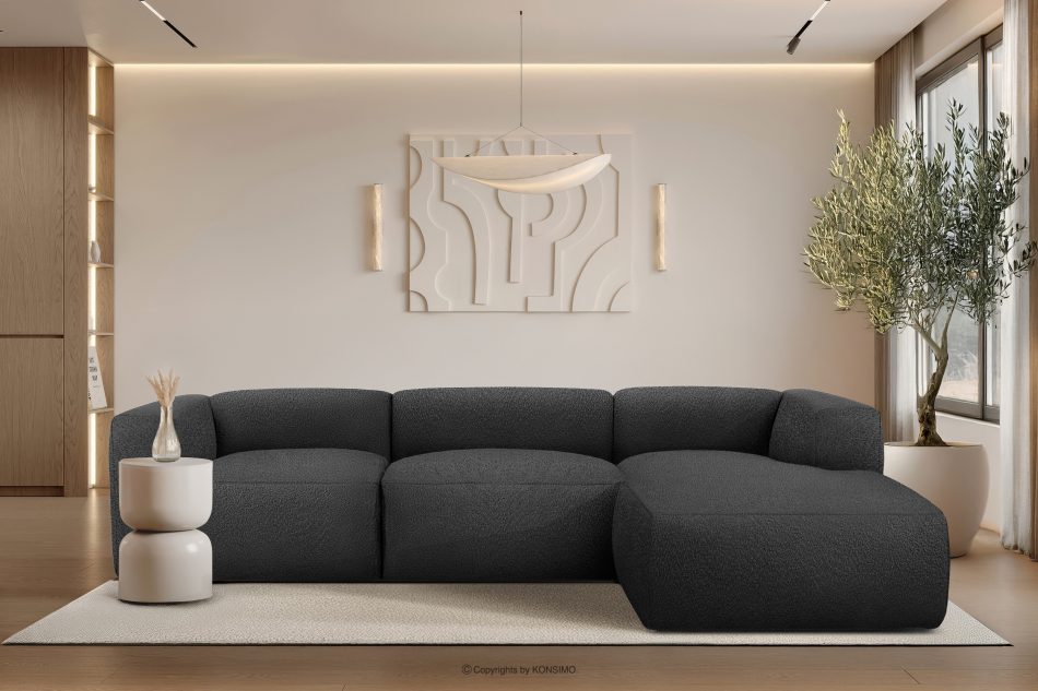 BUFFO Großes weiches Ecksofa aus Bouclé-Stoff rechts dunkelgrau Dunkelgrau - Foto 9