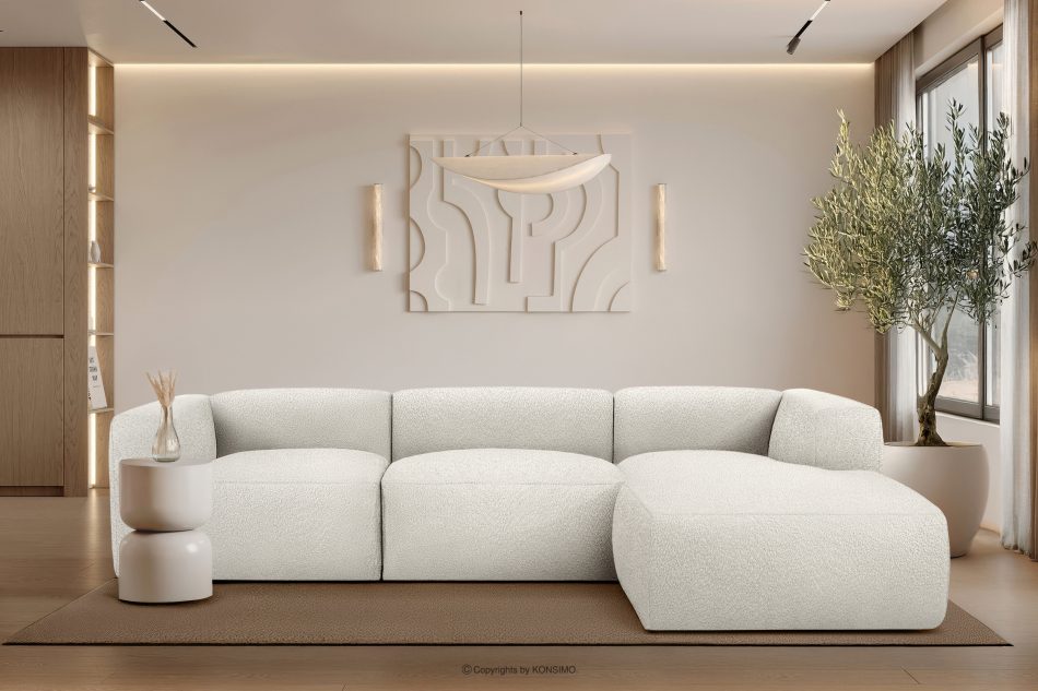 BUFFO Großes weiches Ecksofa aus Bouclé-Stoff rechts weiß Weiß - Foto 9