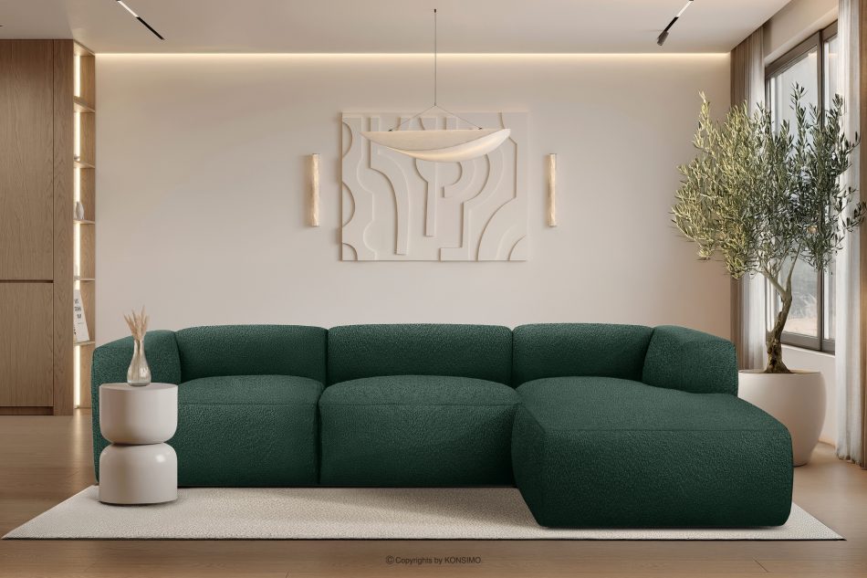 BUFFO Großes weiches Ecksofa aus Bouclé-Stoff rechts dunkelgrün Dunkelgrün - Foto 9