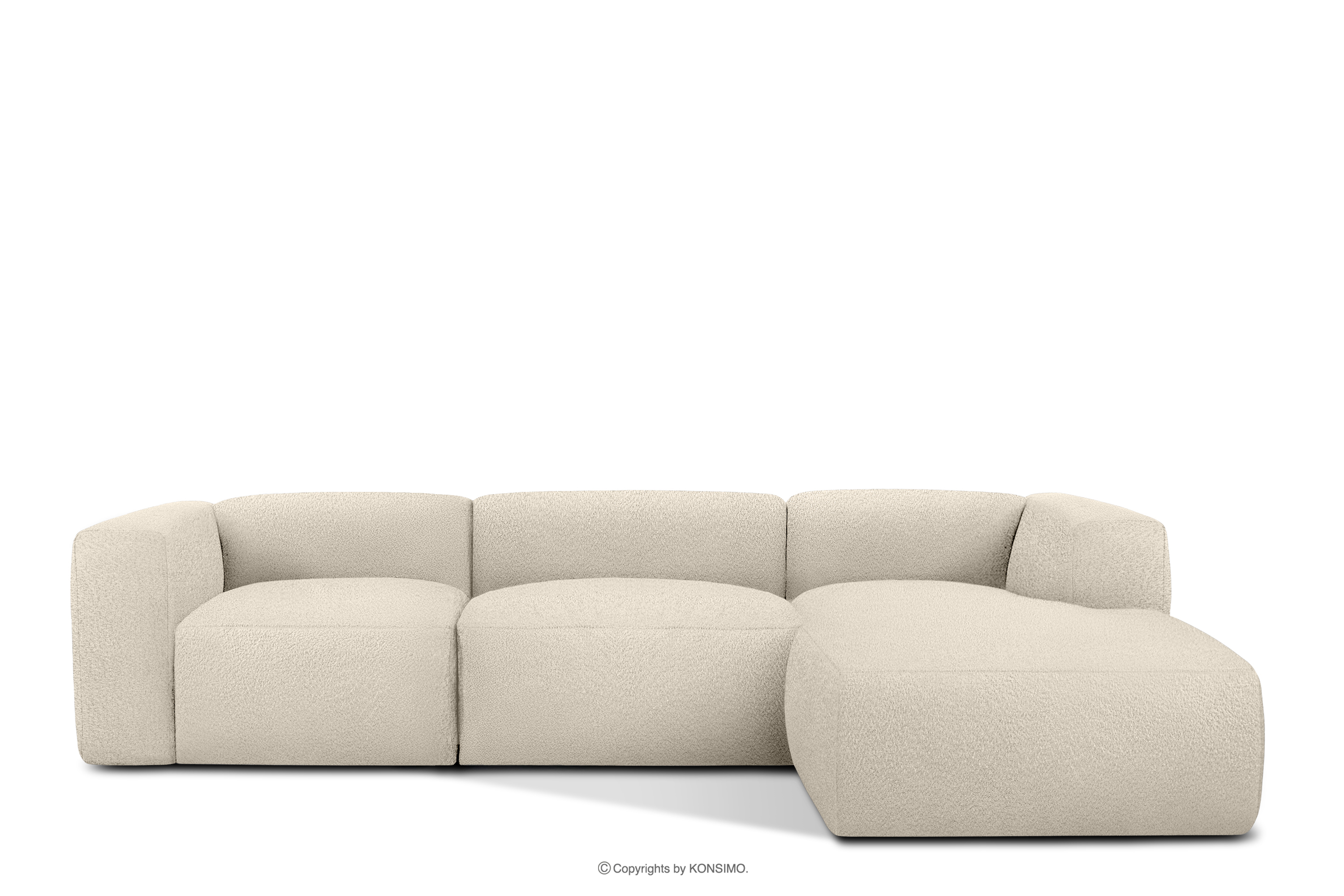 Großes weiches Ecksofa aus Bouclé-Stoff rechts hellbeige