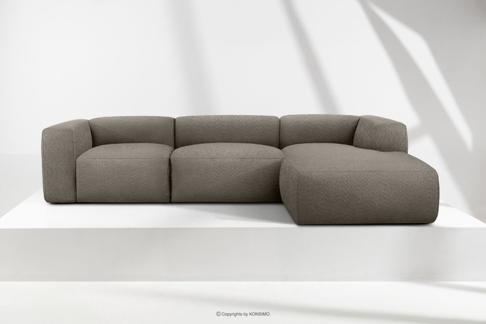 BUFFO Großes weiches Ecksofa aus Bouclé-Stoff rechts kühles Braun Kühles Braun - Foto 1