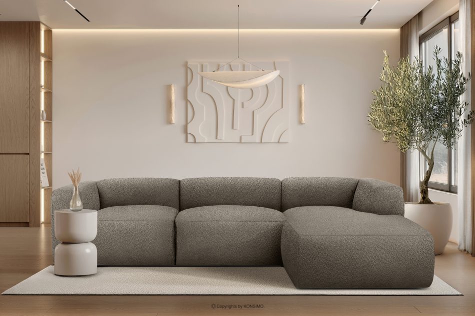 BUFFO Großes weiches Ecksofa aus Bouclé-Stoff rechts kühles Braun Kühles Braun - Foto 9