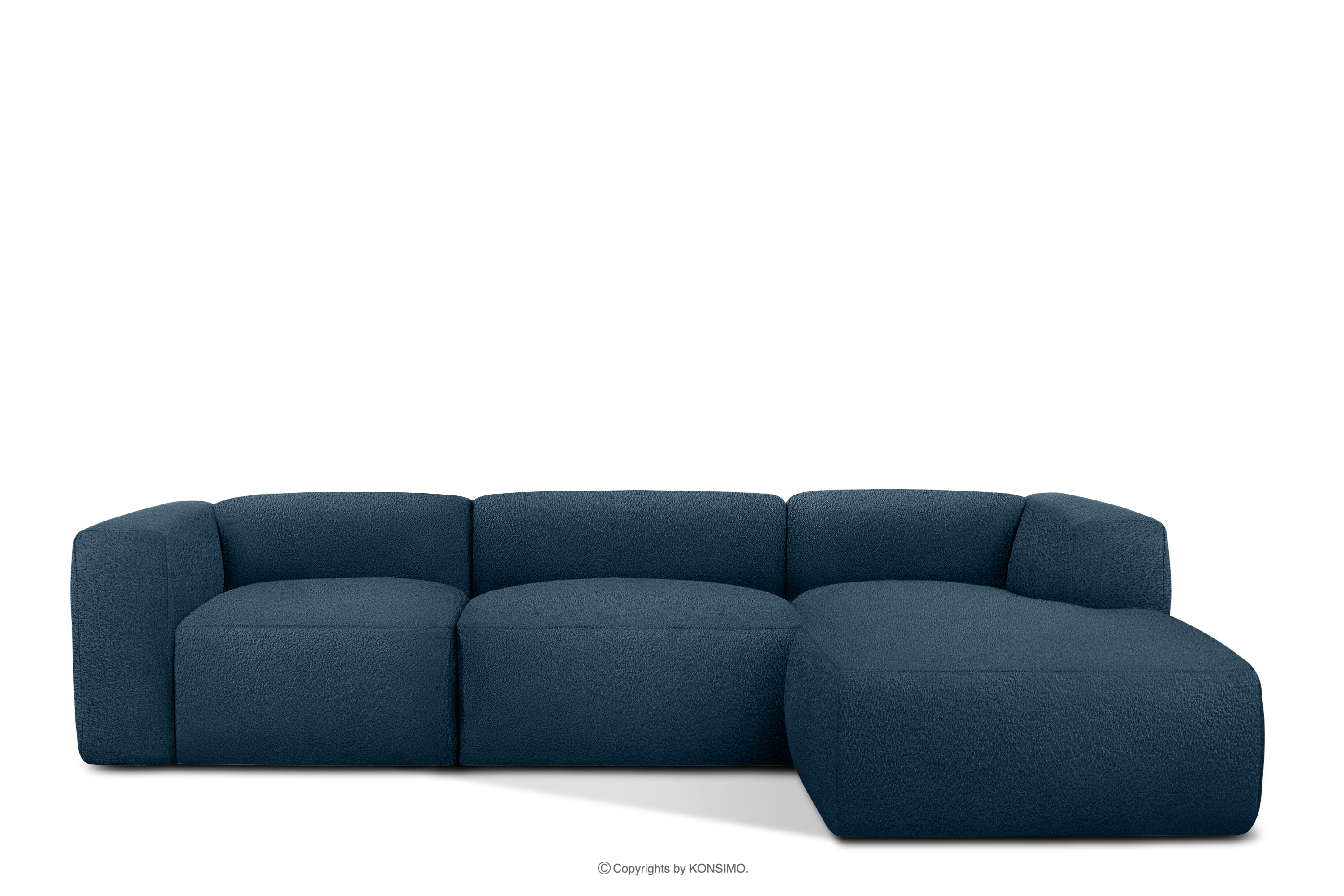 Großes weiches Ecksofa aus Bouclé-Stoff rechts marineblau