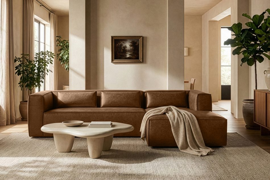 FEROX Ecksofa im Loft-Stil Kunstleder braun rechts braun - Foto 11