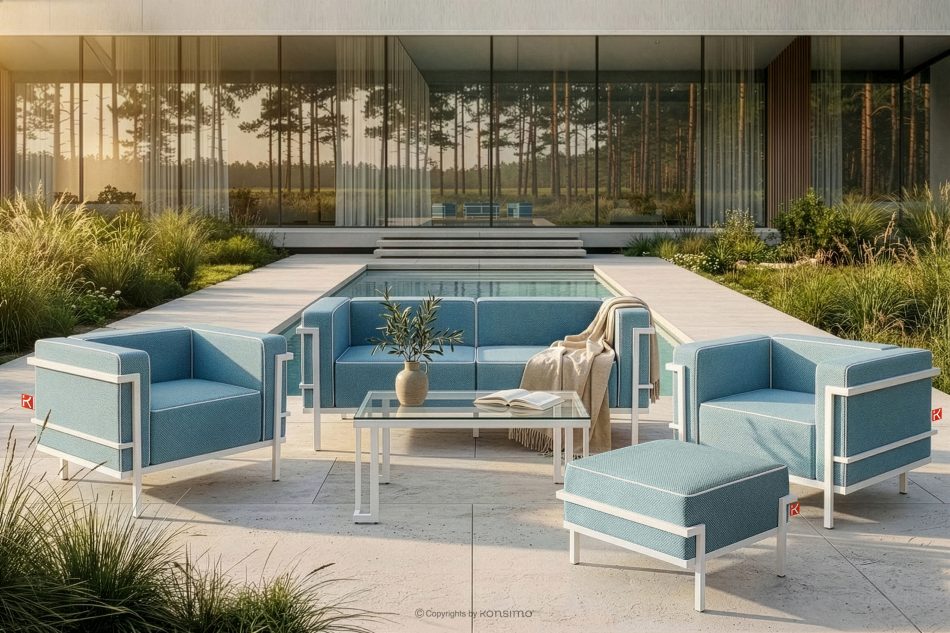 TRIGLO Gartenhocker auf Metallbeinen weiß/marineblau/weiß weiß/marineblau/weiß - Foto 6