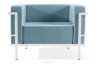 Moderner Gartenstuhl auf Metallbeinen, weiß/marineblau/weiß