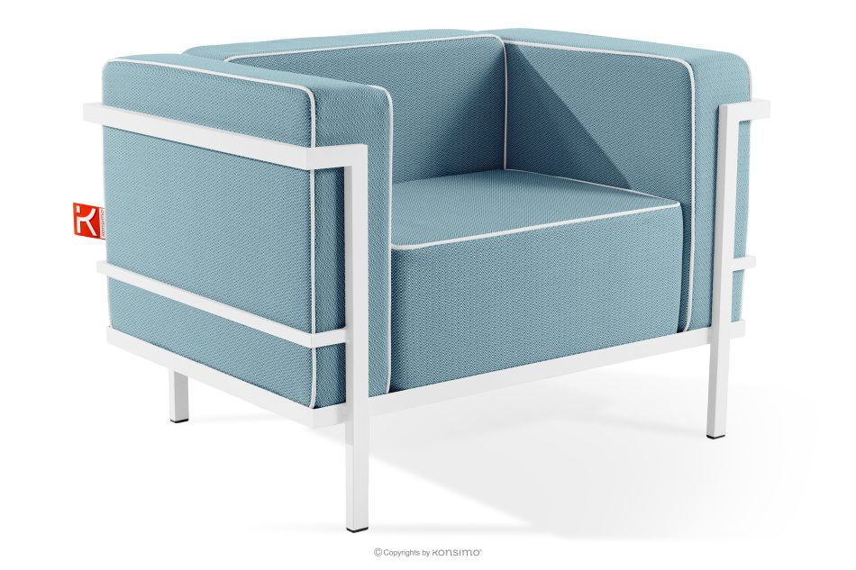 TRIGLO Moderner Gartenstuhl auf Metallbeinen, weiß/marineblau/weiß weiß/marineblau/weiß - Foto 2