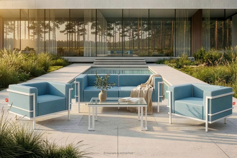 TRIGLO Moderner Gartenstuhl auf Metallbeinen, weiß/marineblau/weiß weiß/marineblau/weiß - Foto 10