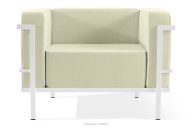 Moderner Gartenstuhl auf Metallbeinen, weiß/hellgrün/weiß