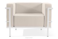 Moderner Gartenstuhl auf Metallbeinen, weiß/dunkelbeige/weiß