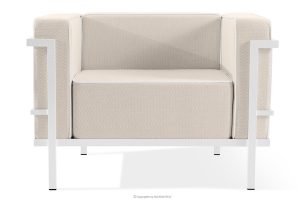 TRIGLO, https://konsimo.de/kollektion/triglo/ Moderner Gartenstuhl auf Metallbeinen, weiß/dunkelbeige/weiß weiß/dunkelbeige/weiß - Foto