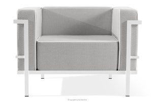 TRIGLO, https://konsimo.de/kollektion/triglo/ Moderner Gartenstuhl auf Metallbeinen, weiß/dunkelgrau/weiß weiß/dunkelgrau/weiß - Foto