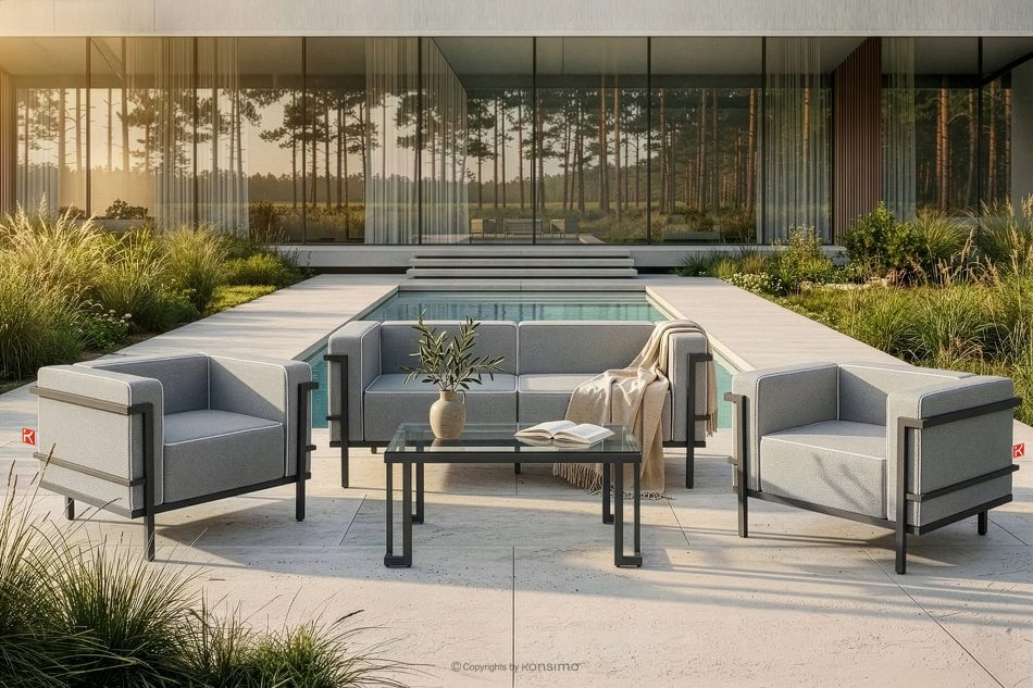 TRIGLO Modernes Gartensofa 2 auf Metallbeinen, dunkelgrau/dunkelgrau/weiß dunkelgrau/dunkelgrau/weiß - Foto 10