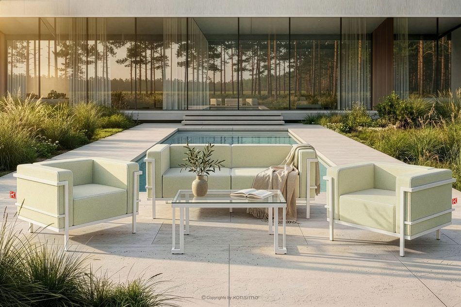 TRIGLO Modernes Gartensofa 2 auf Metallbeinen weiß/hellgrün/weiß weiß/hellgrün/weiß - Foto 10