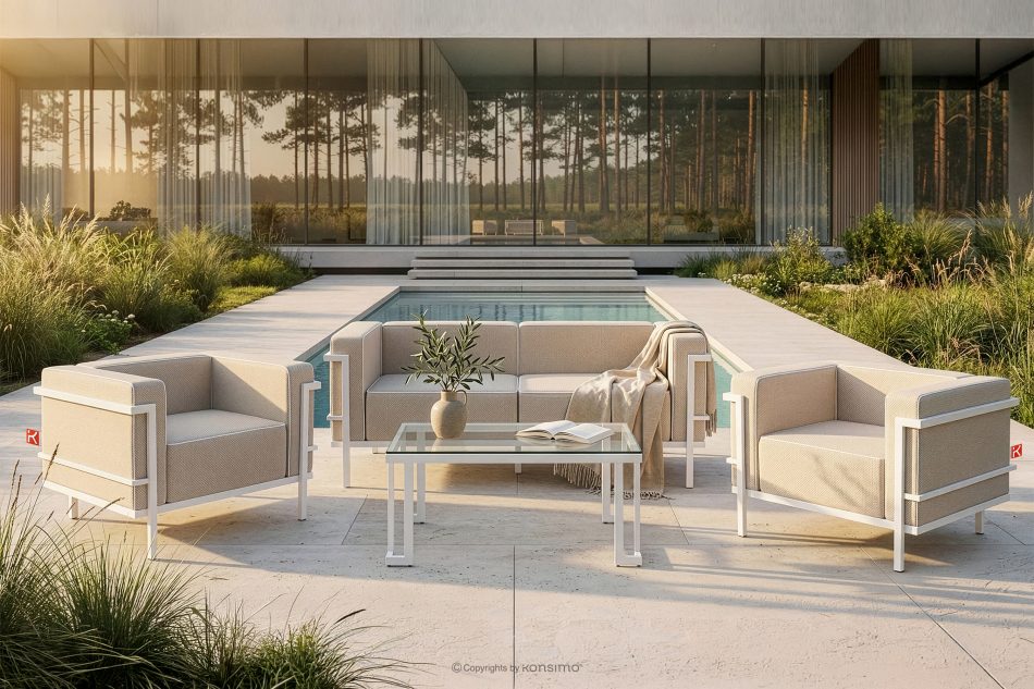 TRIGLO Modernes Gartensofa 2 auf Metallbeinen weiß/dunkelbeige/weiß weiß/dunkelbeige/weiß - Foto 10