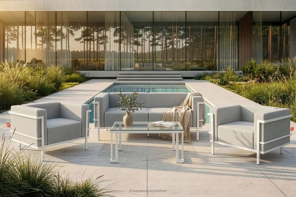 TRIGLO Modernes Gartensofa 2 auf Metallbeinen weiß/dunkelgrau/weiß weiß/dunkelgrau/weiß - Foto 10