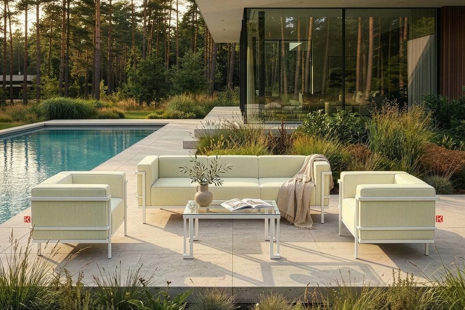 TRIGLO Modernes Gartensofa 3 auf Metallbeinen weiß/hellgrün/weiß weiß/hellgrün/weiß - Foto 10