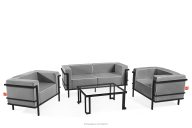 Gartenmöbel-Set 2x Sessel, Zweisitzer-Sofa, Tisch dunkelgrau/schwarz/weiß