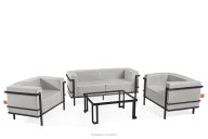 Gartenmöbel-Set 2x Sessel, Zweisitzer-Sofa, Tisch dunkelgrau/dunkelgrau/weiß