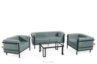 Gartenmöbel-Set 2x Sessel, Zweisitzer-Sofa, Tisch dunkelgrau/dunkelgrün/weiß