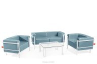 Gartenmöbel-Set 2x Sessel, Zweisitzer-Sofa, Tisch weiß/meerblau/weiß