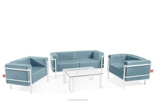 TRIGLO, https://konsimo.de/kollektion/triglo/ Gartenmöbel-Set 2x Sessel, Zweisitzer-Sofa, Tisch weiß/meerblau/weiß weiß/marineblau/weiß - Foto