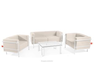 TRIGLO, https://konsimo.de/kollektion/triglo/ Gartenmöbel-Set 2x Sessel, Zweisitzer-Sofa, Tisch weiß/dunkelbeige/weiß weiß/dunkelbeige/weiß - Foto