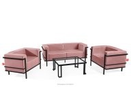 Gartenmöbel-Set 2x Sessel, Zweisitzer-Sofa, Tisch dunkelgrau/rot/weiß