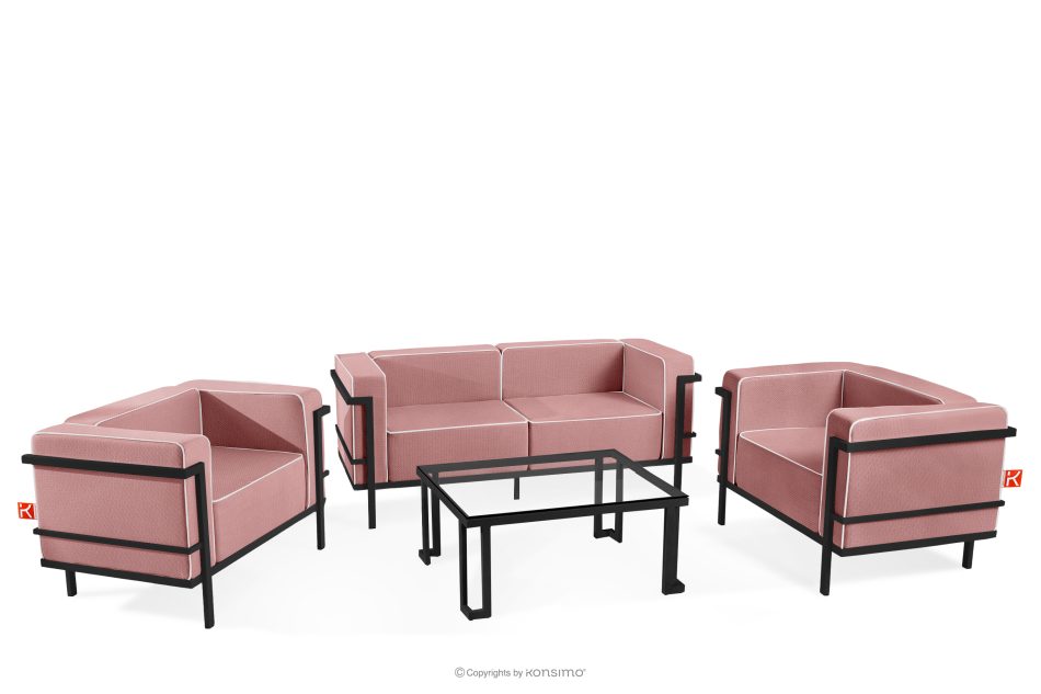 TRIGLO Gartenmöbel-Set 2x Sessel, Zweisitzer-Sofa, Tisch dunkelgrau/rot/weiß dunkelgrau/rot/weiß - Foto 0