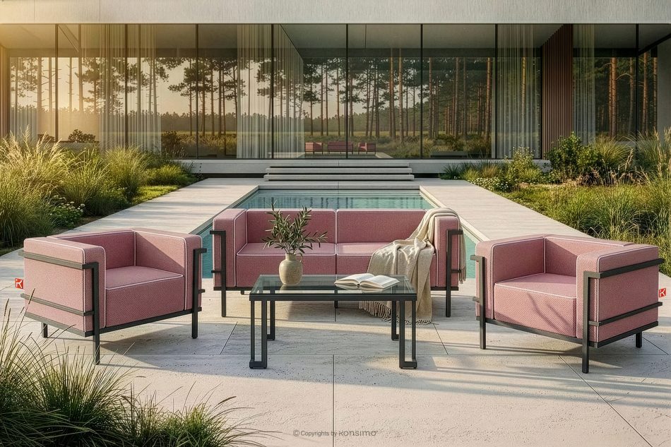 TRIGLO Gartenmöbel-Set 2x Sessel, Zweisitzer-Sofa, Tisch dunkelgrau/rot/weiß dunkelgrau/rot/weiß - Foto 19