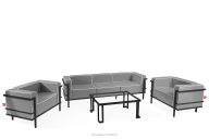 Gartenmöbel-Set 2x Sessel, Dreisitzer-Sofa, Tisch dunkelgrau/schwarz/weiß