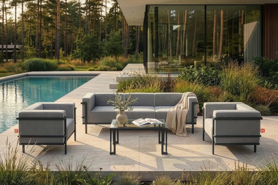 TRIGLO Gartenmöbel-Set 2x Sessel, Dreisitzer-Sofa, Tisch dunkelgrau/schwarz/weiß dunkelgrau/schwarz/weiß - Foto 19